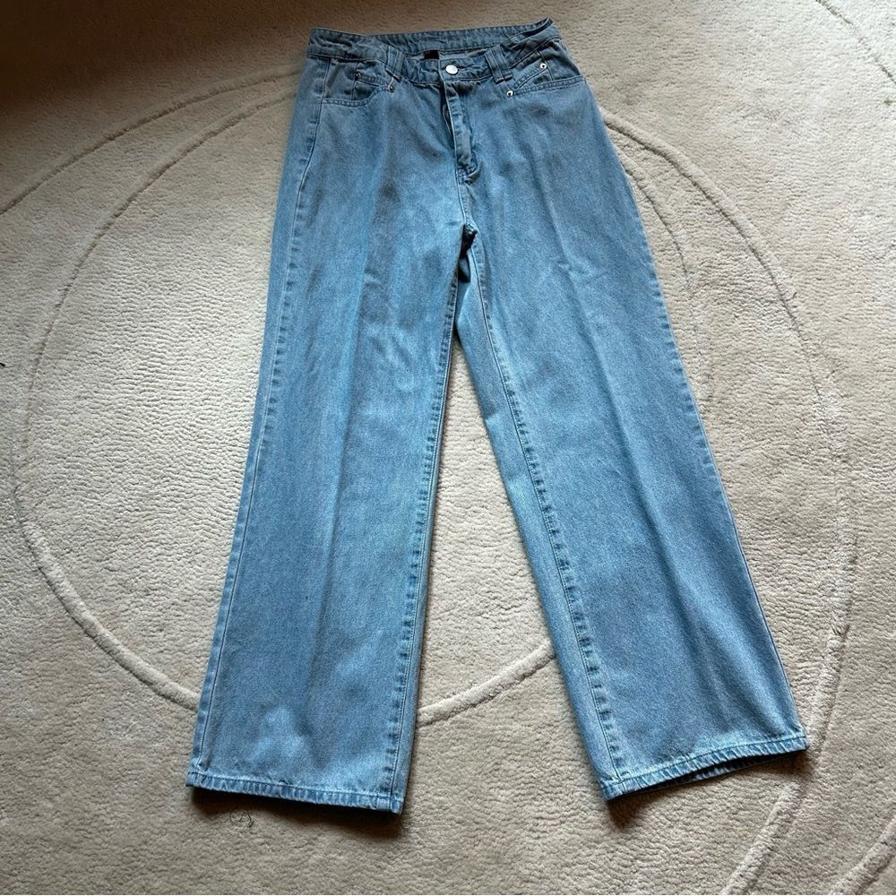 CIDER Straight Leg Wide Mid-rise Light Blue Jeans #9
